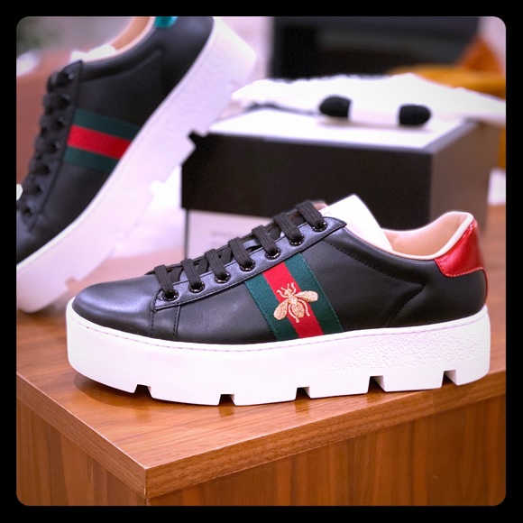 gucci ace embroidered platform sneaker
